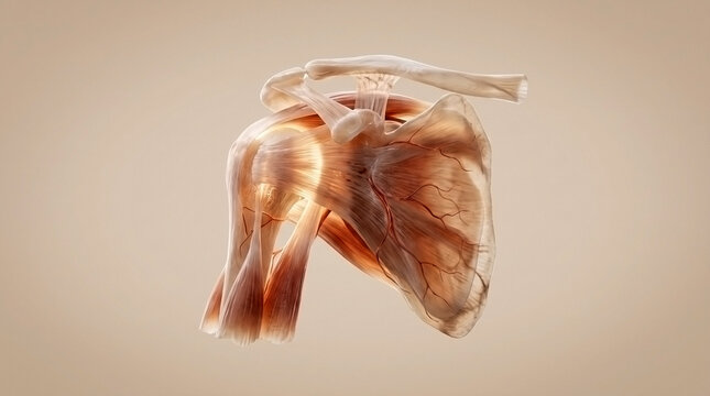 Anatomical visualization of the human shoulder joint muscle and bone structure with shoulder