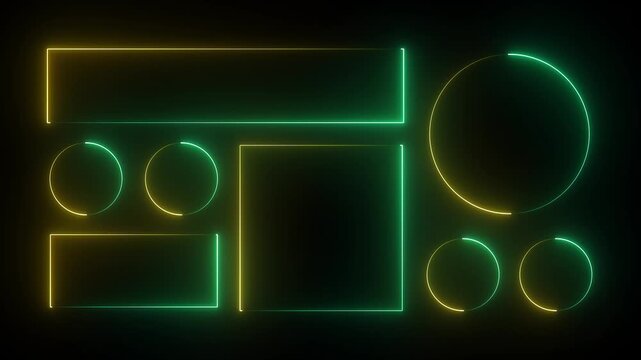 Neon Liquid glass effect smartphone icon interface isolated.Blue UI light frame square and circle banner with glow stroke.Control center widget for smartphone and web app,vector illustration.4k video