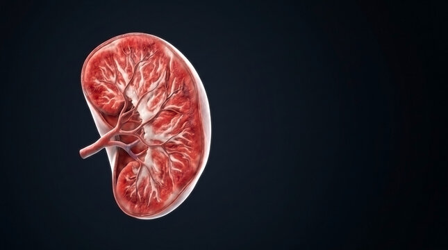 Anatomical cross section of a human kidney with internal structure physiology medicine