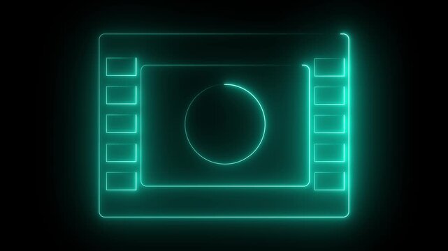 Neon glowing Play button circle icon animation on black background. 4k animation motion graphhics video.