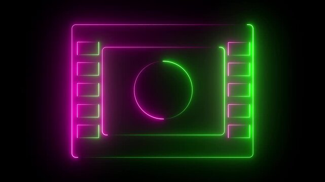 Neon glowing Play button circle icon animation on black background. 4k animation motion graphhics video.