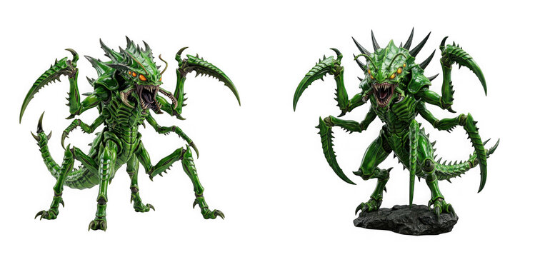 Green alien monster creature figure isolated on transparent background
