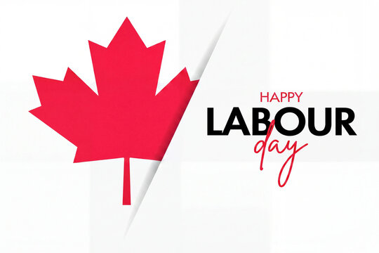 Canada Labour Day greeting card, red maple leaf on white background, Canadian national holiday celebration banner