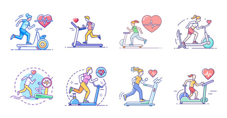 Fototapeta premium Flat icons of people exercising and relaxing