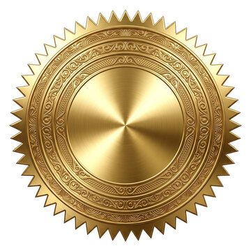 Golden seal of approval or certificate badge isolated on transparent background