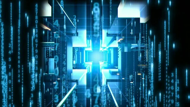 futuristic ai data tunnel network big data, with Glowing Digital Network Corridor for Cloud Computing Cyber Security