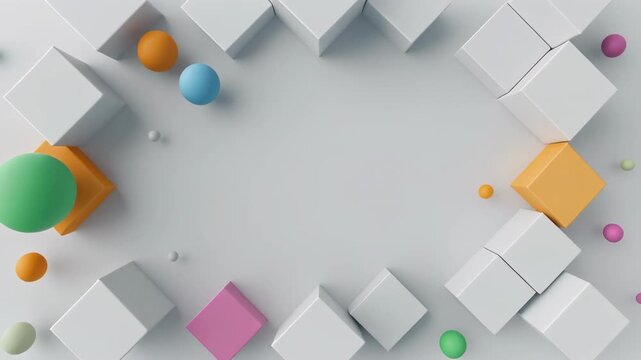 colorful geometric shapes floating on checkered background