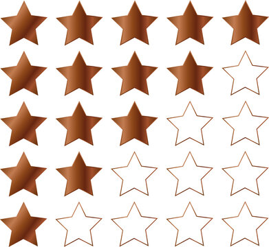 Ensemble d'ic&ocirc;nes d'&eacute;valuation de une &agrave; cinq &eacute;toiles bronze sur fond transparent &ndash; Pack de notation et d'avis client