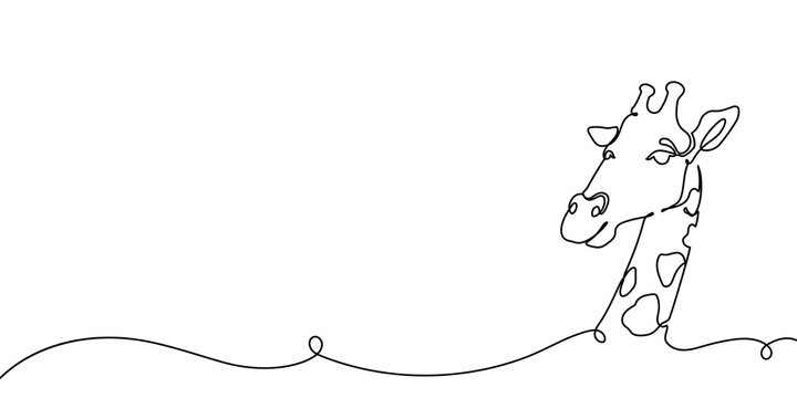One-line art featuring giraffe silhouette in monoline technique. Minimalist safari animal illustration with hand-drawn charm, ideal for children's room decor and zoo designs.
