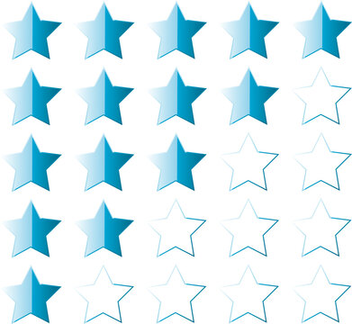 Ensemble d'ic&ocirc;nes d'&eacute;valuation de une &agrave; cinq &eacute;toiles bleu ciel sur fond transparent &ndash; Pack de notation et d'avis client