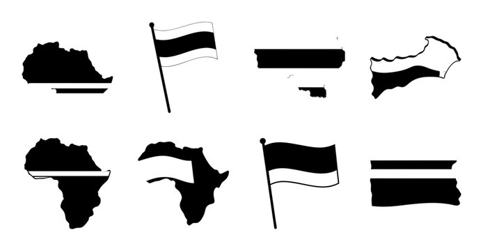 African countries and flags vector illustration - Clean vector illustration showing simplified maps of African countries alongside their national flags for educational or design use.