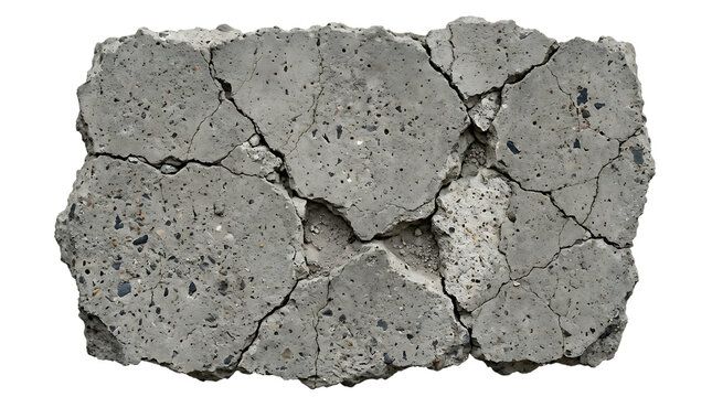 Top view of a cracked gray concrete block with rough texture and fractured surface pattern