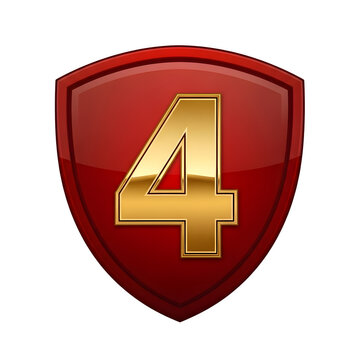Red shield with gold number four icon
