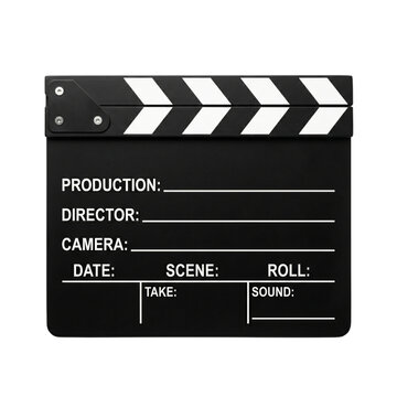 clapperboard for filming movies with blank fields on transparent background  