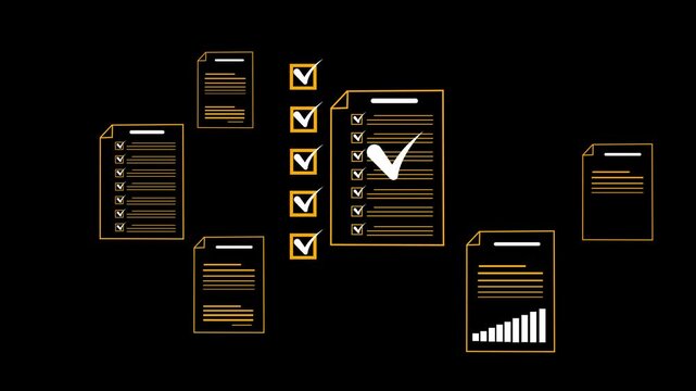 Document management concept, Businesswomen check electronic documents on digital documents on virtual screen Document Management System and process automation.4k video.