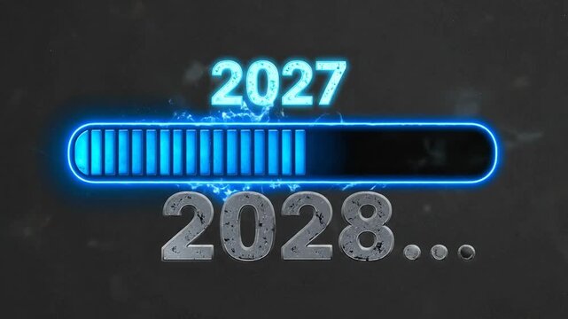 A digital loading bar representing the transition between two years