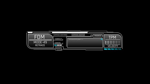 Futuristic Command Control Panel With Operation Log Correction Options Progress And Velocity Monitor