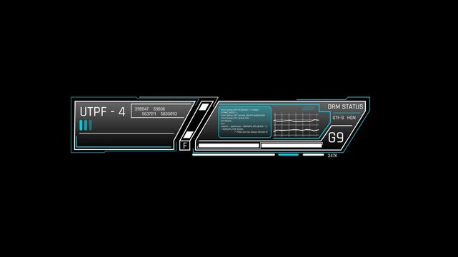 Futuristic DRM Status Information Panel With Digital Rights Data Activity Graph And System Indicators
