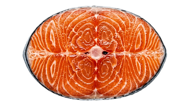 Fresh raw salmon steak isolated on transparent background