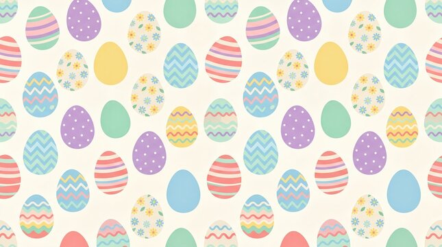 spring celebration design, a seamless pattern of pastel easter eggs adorned with charming designs