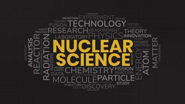 Nuclear Science word cloud animation with physics and energy terminolo