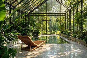 Fototapeta premium Luxury Crystal Greenhouse with Reflecting Pool Interior
