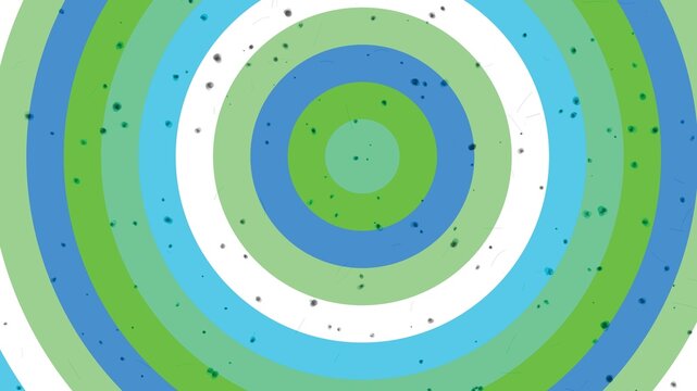 Concentric circles background in blue and green tones with speckled overlay.
