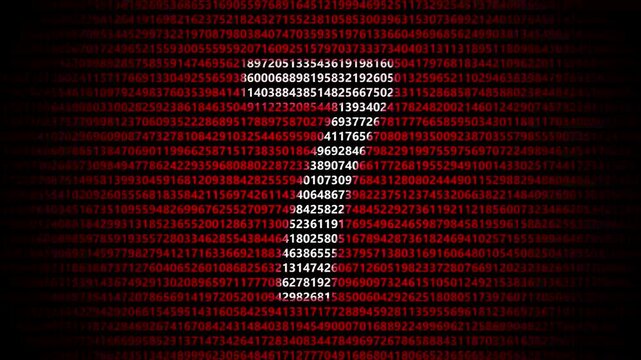 Digital number 7 glowing in red computer matrix code stream seven digit data binary background seven digit data binary background