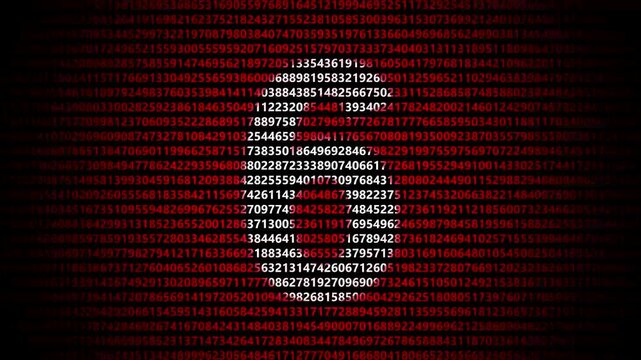 Digital number 6 glowing in red computer matrix code stream SIX digit data binary background SIX digit data binary background