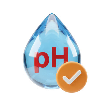 3d render of a water drop with ph symbol and checkmark isolated on transparent background