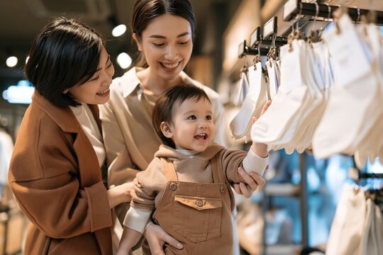 Mom and Baby in Cozy Overalls at Clothing Store