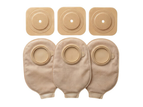 Colostomy bags and skin barriers isolated on transparent background