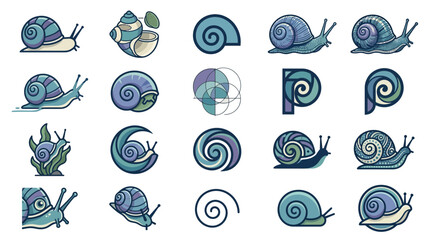 Blue snail and spiral icon collection abstract design © Notren
