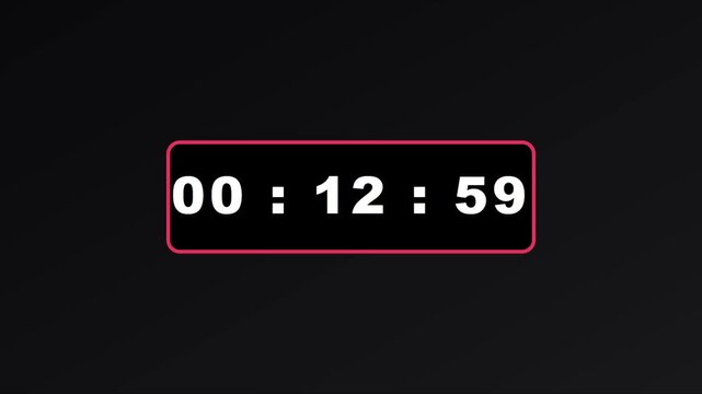 Digital countdown timer display with red border for time management and event tracking animation 4k clock