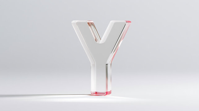 Elegant Glass and White Letter Y with Subtle Pink Accents on a Clean White Background, Ideal for Graphic Design and Decorative Text