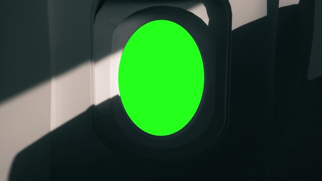 Zoomed View of Airplane Window With Green Screen Background