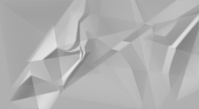 Abstract geometric background with crumpled paper texture, low poly style design, soft grey and white triangular shapes, modern minimalist wallpaper, creative digital art pattern