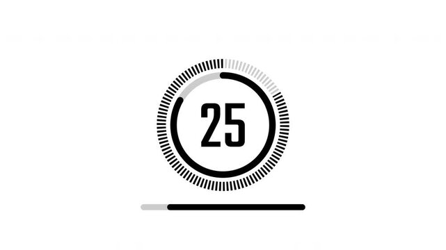 Minimal countdown timer animation from 30 to 0 seconds. Round circle with underline 30 seconds countdown, Modern flat design with animation on white background. High quality 4K video.