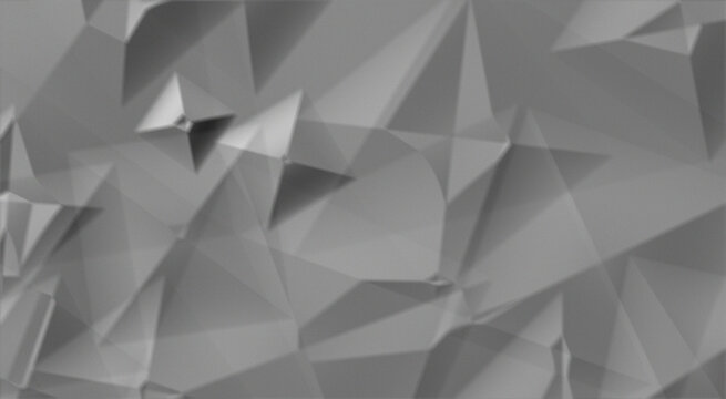 Abstract geometric background with triangular shapes and soft lighting, 3d rendering of low poly surface texture in shades of grey