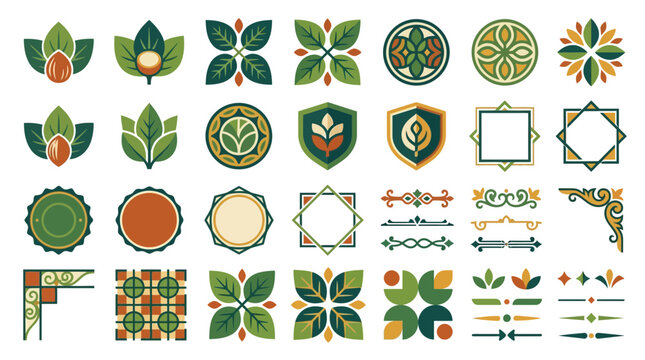 Geometric botanical badges and decorative tile set.