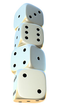 A column or stack of four standard six-sided colored dice, each with its face visible. The colored dice are on a transparent background.