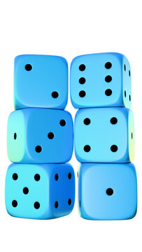 A column or stack of six standard six-sided colored dice, each with its face visible. The colored dice are on a transparent background.