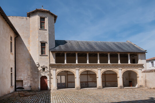 Exterior view of the Ernest Cognacq Museum, is a French regional history museum, is housed in the "House of Clergeatte", built in 1470 - 1480. Saint-Martin-de-R&eacute;, France. August 2, 2026.