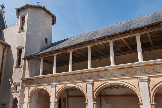 Exterior view of the Ernest Cognacq Museum, is a French regional history museum, is housed in the "House of Clergeatte", built in 1470 - 1480. Saint-Martin-de-R&eacute;, France. August 2, 2026.