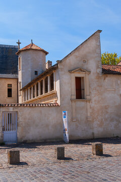 Exterior view of the Ernest Cognacq Museum, is a French regional history museum, is housed in the "House of Clergeatte", built in 1470 - 1480. Saint-Martin-de-R&eacute;, France. August 2, 2026.
