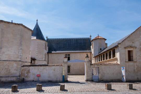 Exterior view of the Ernest Cognacq Museum, is a French regional history museum, is housed in the "House of Clergeatte", built in 1470 - 1480. Saint-Martin-de-R&eacute;, France. August 2, 2026.