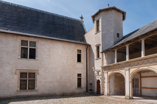 Exterior view of the Ernest Cognacq Museum, is a French regional history museum, is housed in the "House of Clergeatte", built in 1470 - 1480. Saint-Martin-de-R&eacute;, France. August 2, 2026.