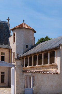 Exterior view of the Ernest Cognacq Museum, is a French regional history museum, is housed in the "House of Clergeatte", built in 1470 - 1480. Saint-Martin-de-R&eacute;, France. August 2, 2026.