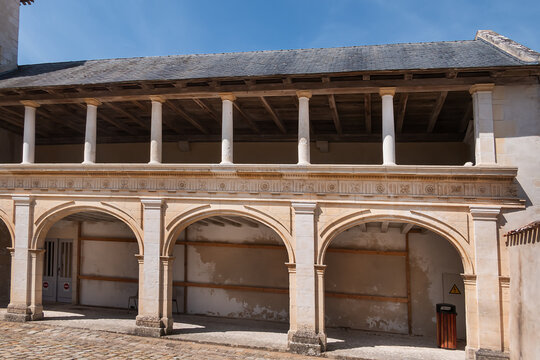Exterior view of the Ernest Cognacq Museum, is a French regional history museum, is housed in the "House of Clergeatte", built in 1470 - 1480. Saint-Martin-de-R&eacute;, France. August 2, 2026.