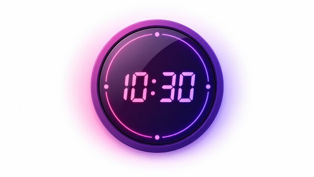 Modern digital clock displaying 10:30 with vibrant neon glow